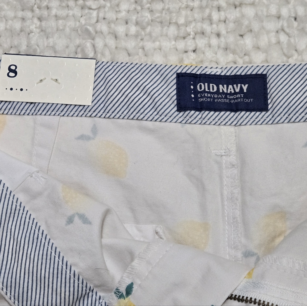 Old Navy Everyday Short Lemon Print Chino Shorts Cotton White Yellow Size 8 NWT - Picture 8 of 13